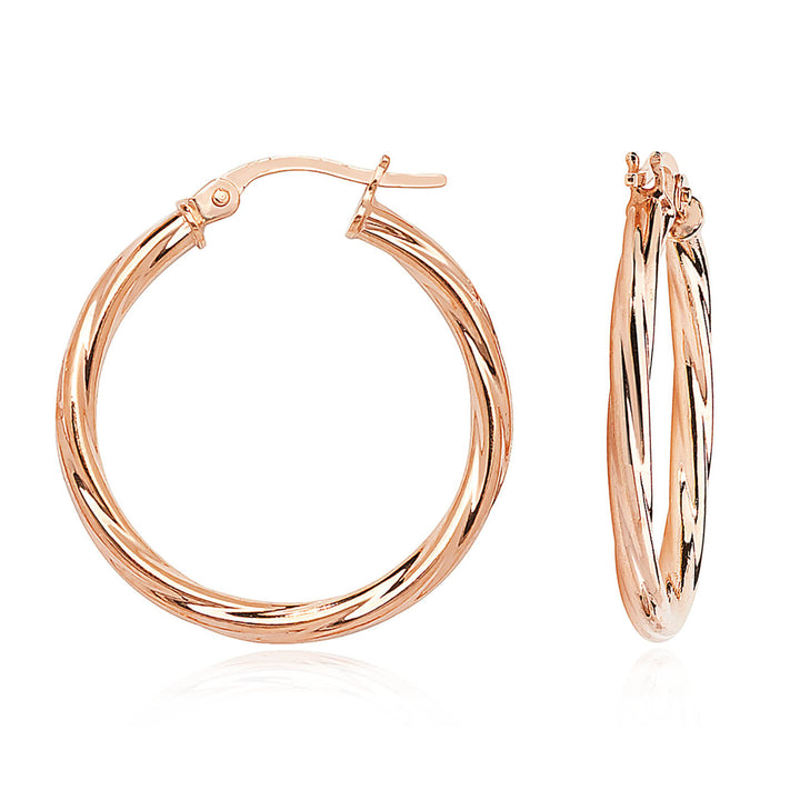 9ct Rose Gold Twist Hoop Earrings 20mm