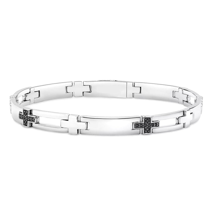 Men's Sterling Silver Black Sapphire Cross Link Bracelet