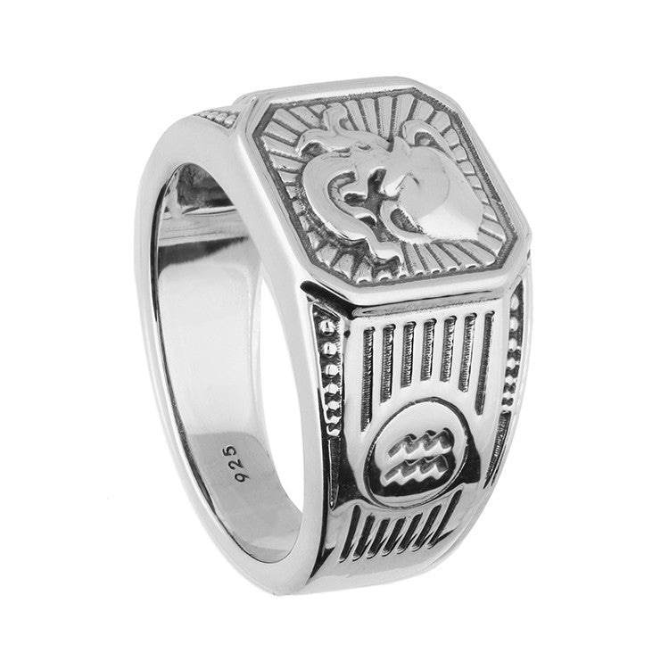 Men's Sterling Silver Aquarius Signet Ring