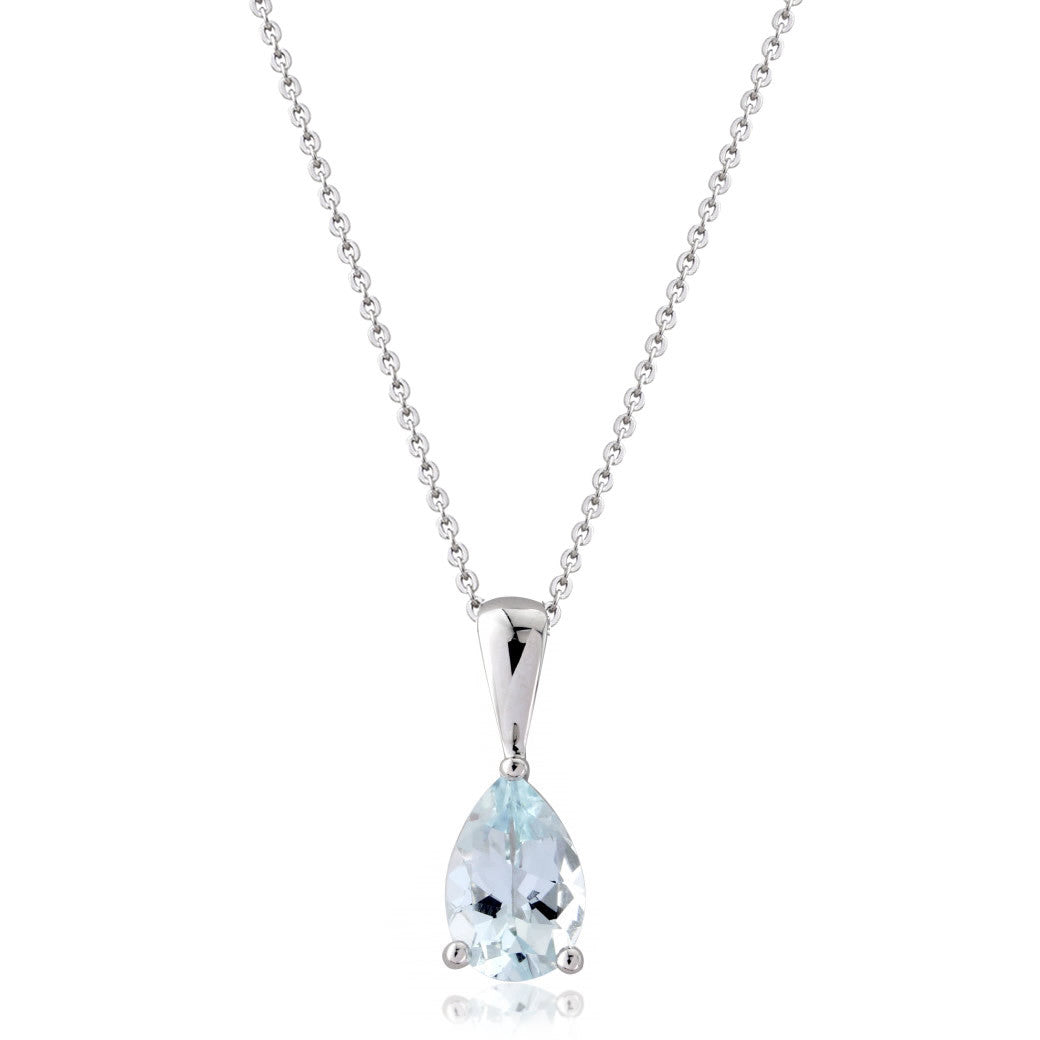9ct White Gold Aquamarine Pear Pendant