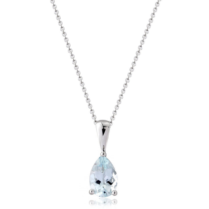 9ct White Gold Aquamarine Pear Pendant