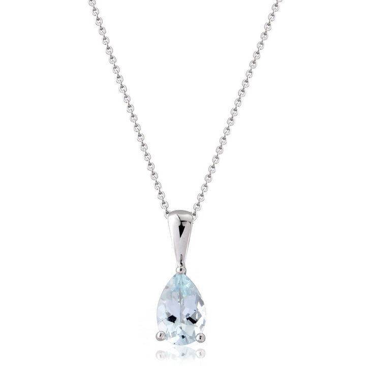 9ct White Gold Aquamarine Pear Pendant