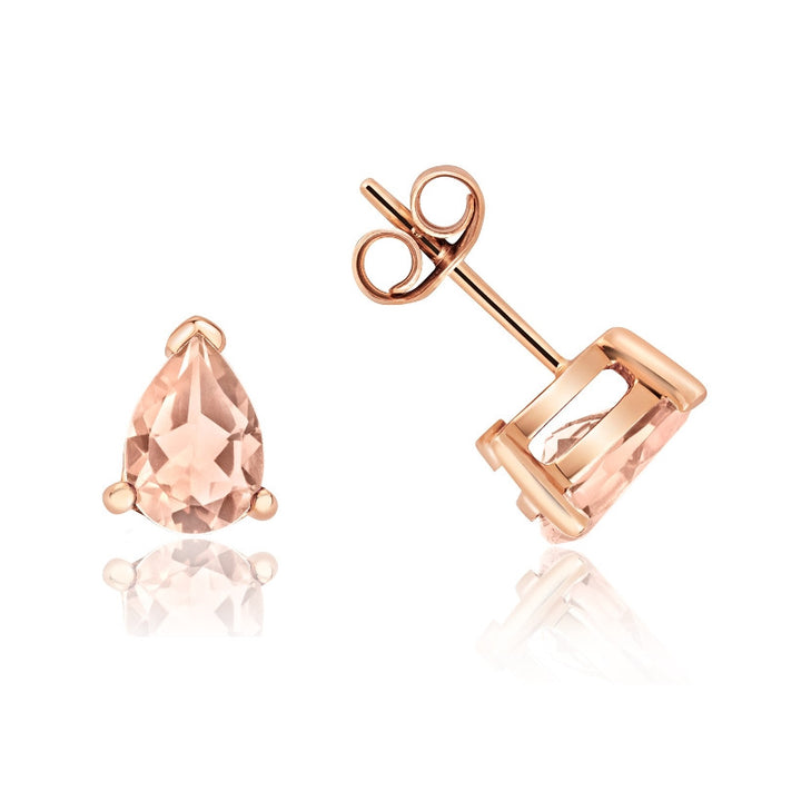 9ct Rose Gold Pear Morganite Stud Earrings