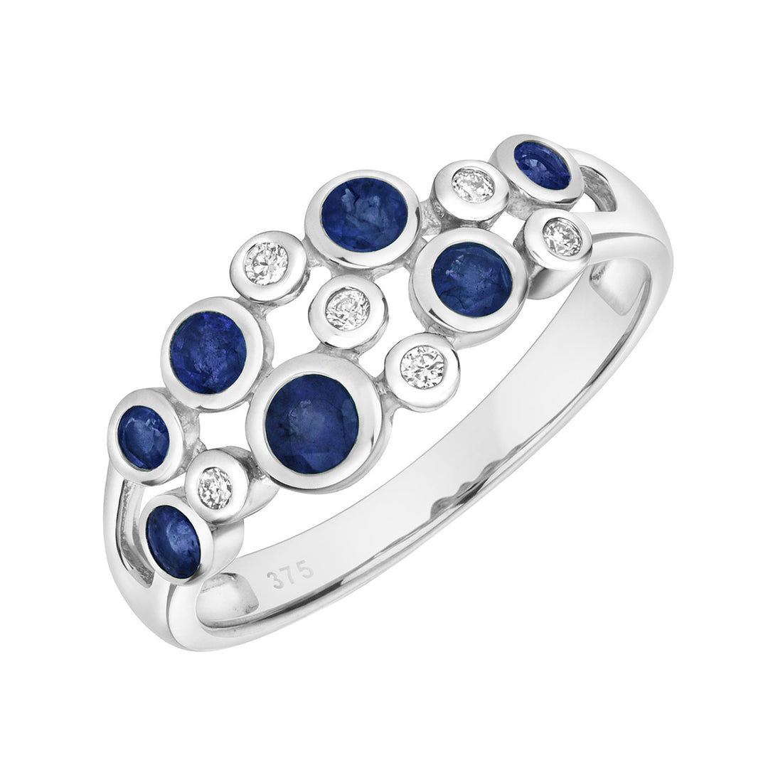 9ct White Gold Sapphire & Diamond Bubble Ring