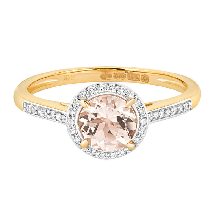 9ct Gold Morganite & Diamond Halo Ring