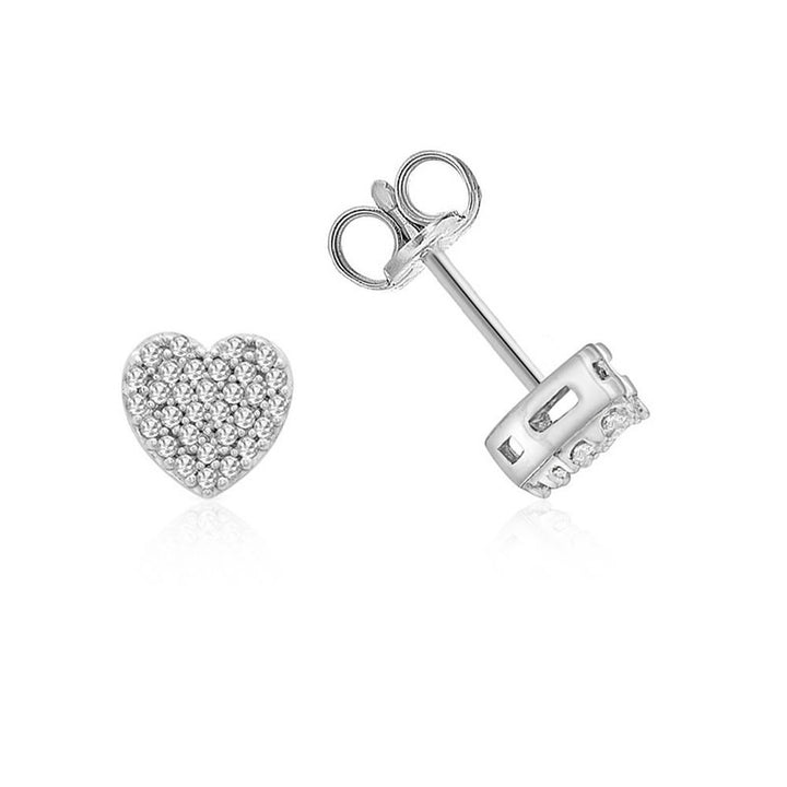 9ct White Gold 0.10ct Diamond Heart Stud Earrings