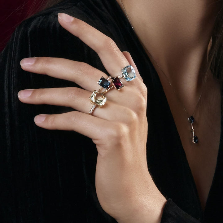 9ct White Gold Large Blue Topaz & Diamond Ring