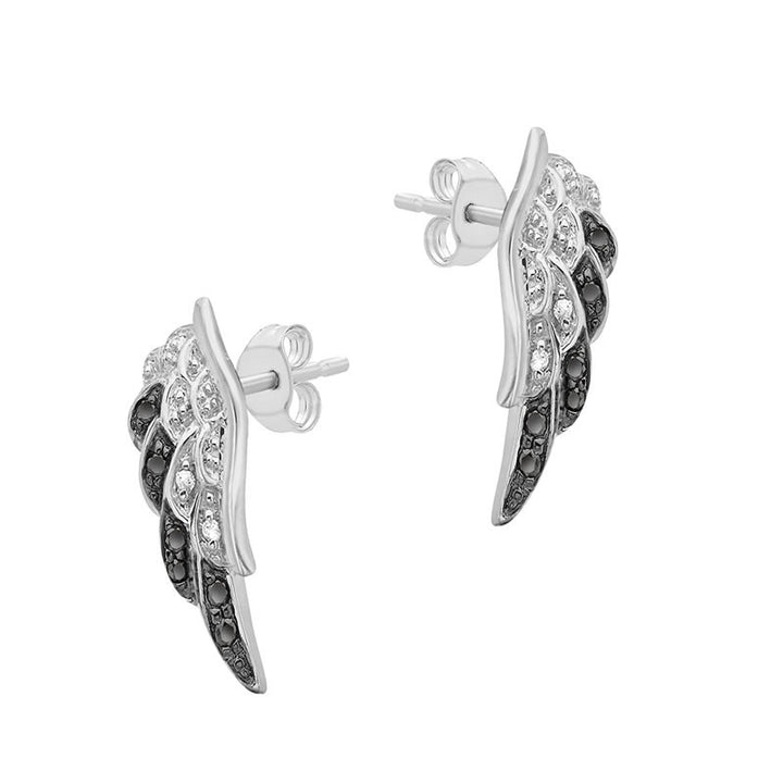 9ct White Gold Black Diamond Angel Wing Earrings