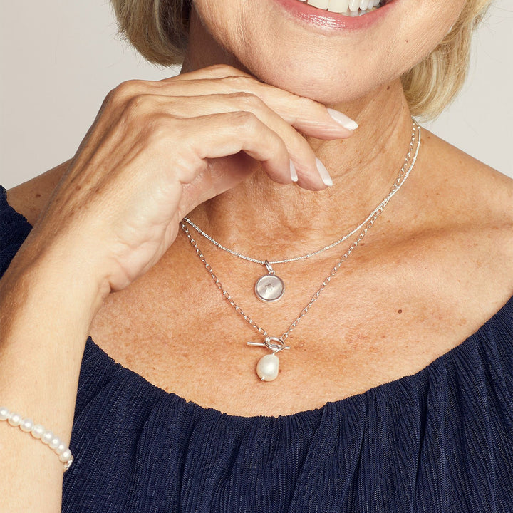 Silver Pearl T-Bar Chain Necklace