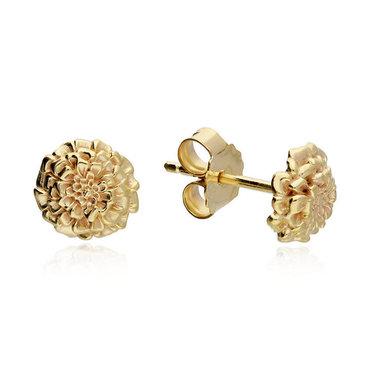 18ct Gold Plated October Birth Flower Marigold Stud Earrings