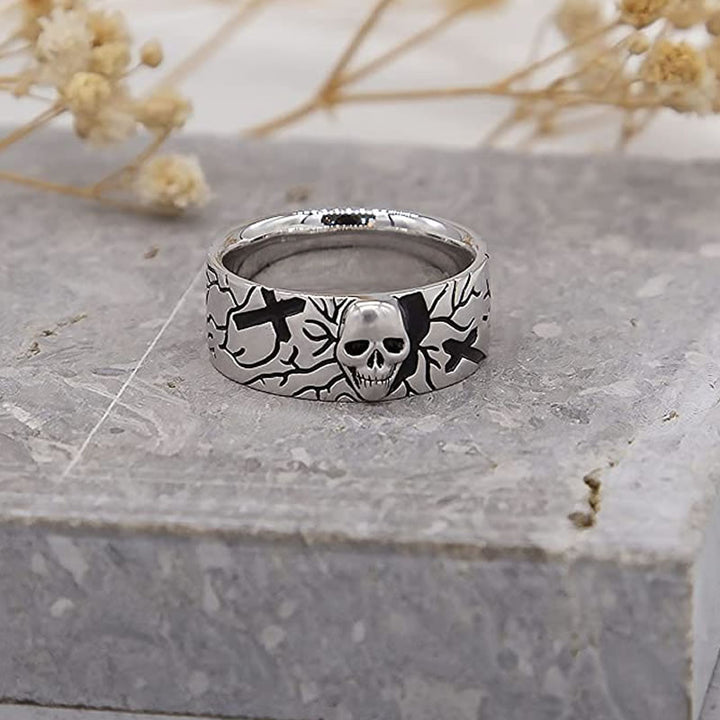Men's Sterling Silver Skull Band Ring