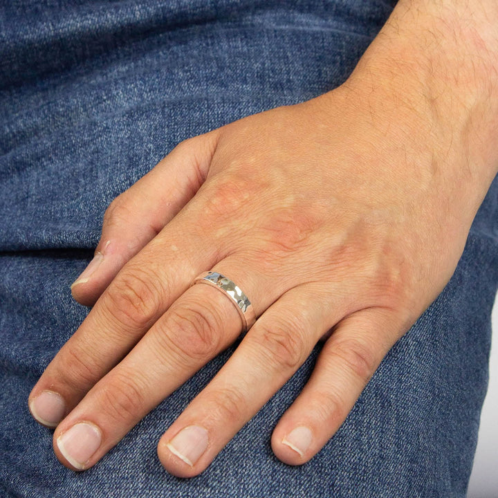 Men's Sterling Silver Solid Hammered Band Ring