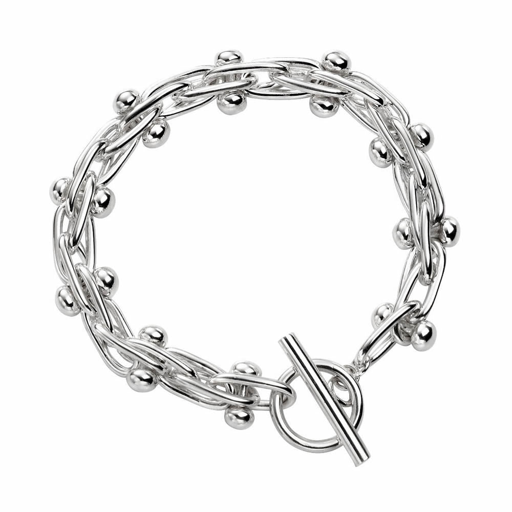 Silver Chunky Bead Link T-Bar Bracelet