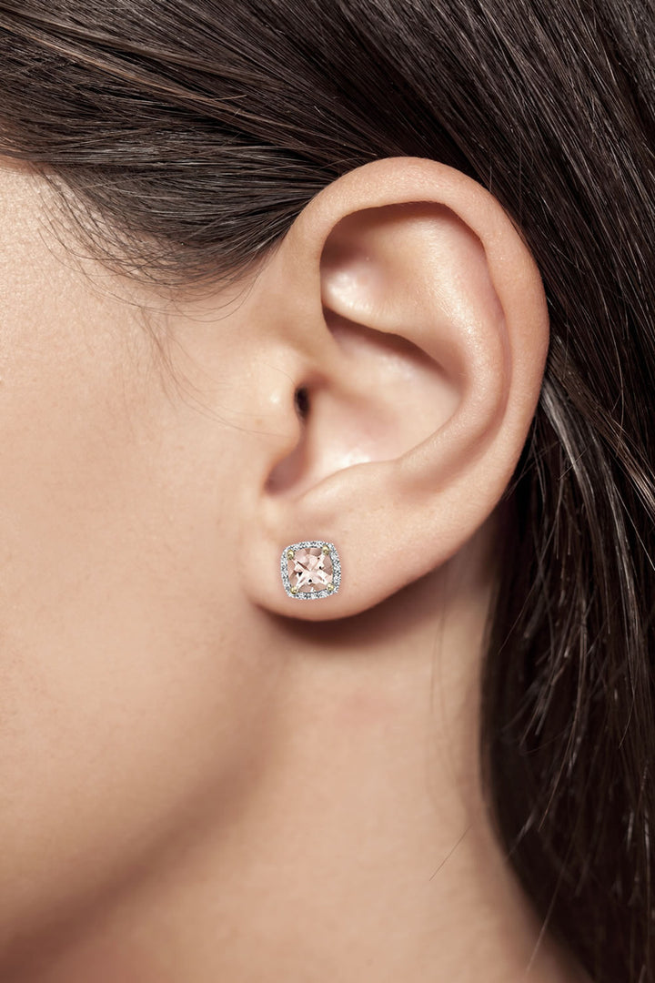 9ct Gold Cushion-Cut Morganite & Diamond Earrings
