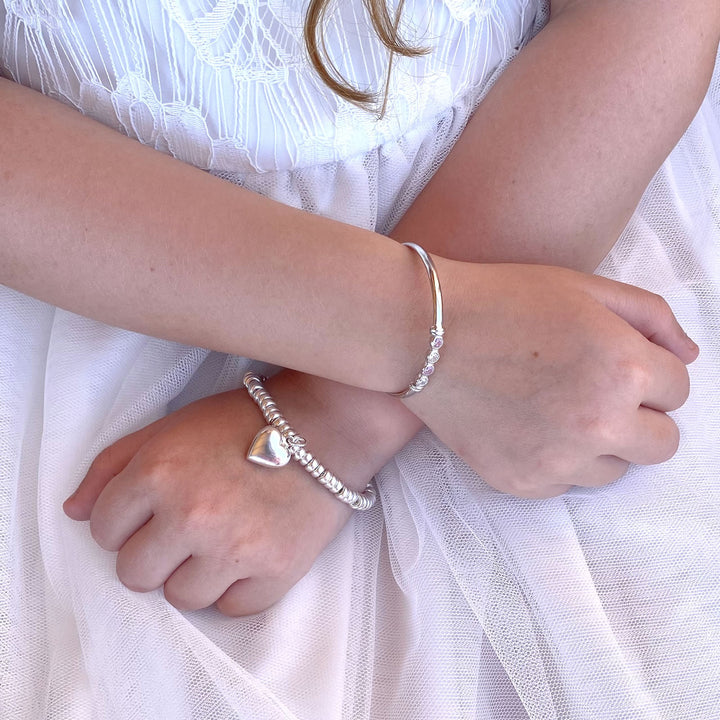 Silver Pink Cubic Zirconia Baby Bangle