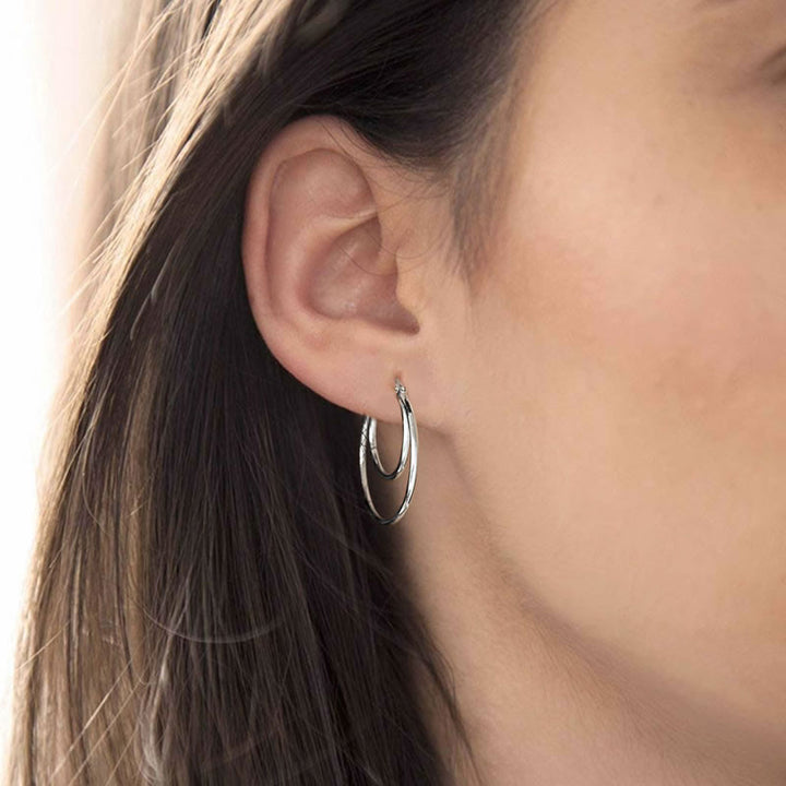Sterling Silver Oval Double Hoop Earrings