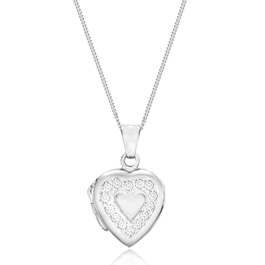Silver Cubic Zirconia Heart Locket Necklace Bijou Jewellery