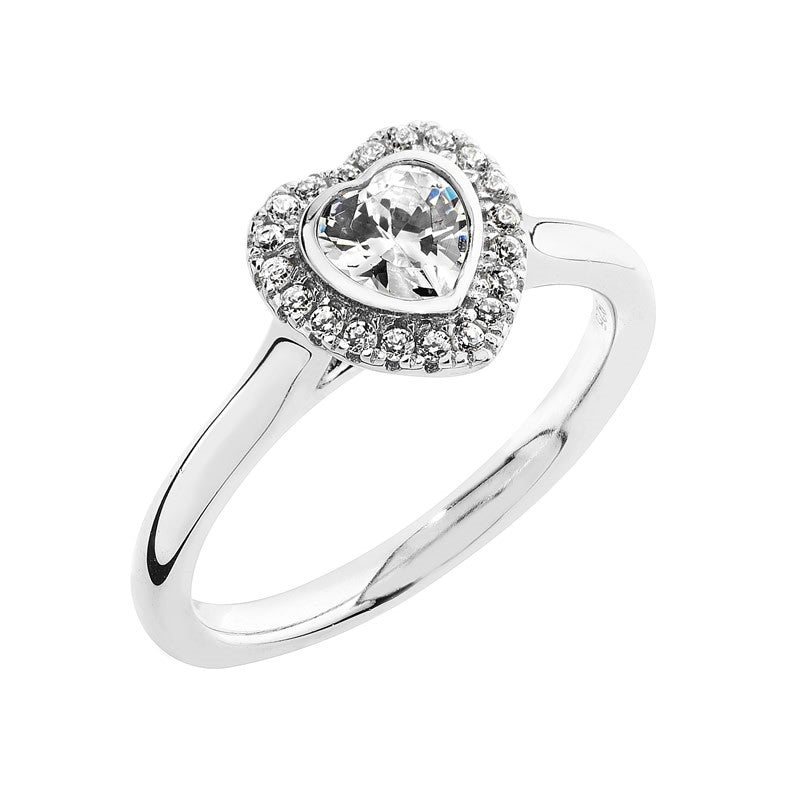 Sterling Silver Heart Halo Ring
