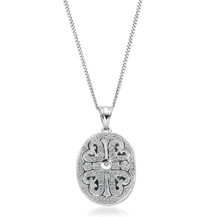 9ct White Gold Diamond Oval Filigree Locket