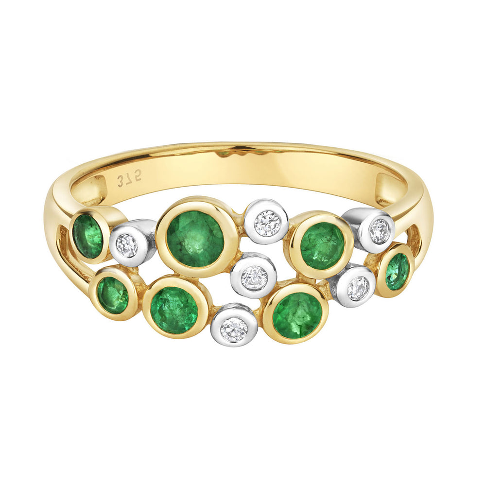 9ct Gold Emerald & Diamond Bubble Ring