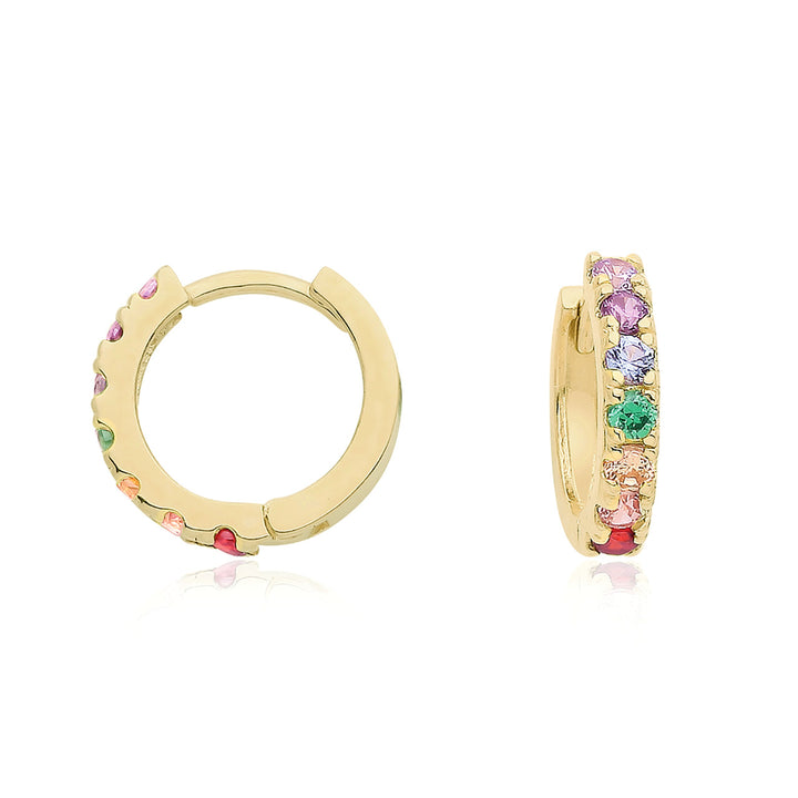 9ct Gold Rainbow Stone Huggie Hoop Earrings