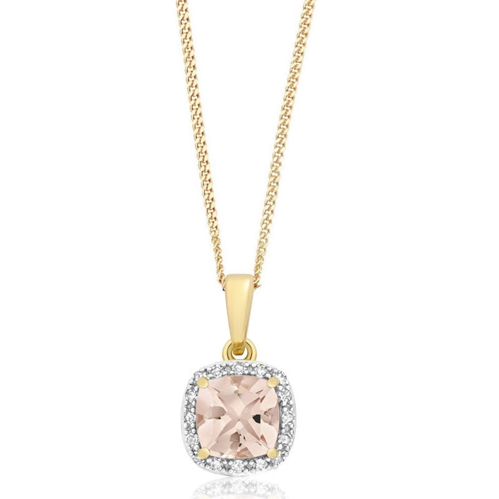 9ct Gold Morganite & Diamond Pendant