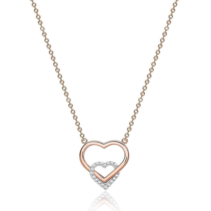9ct Rose Gold Cubic Zirconia Double Heart Necklace