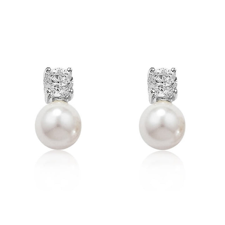 Silver Pearl & Cubic Zirconia Stud Earrings