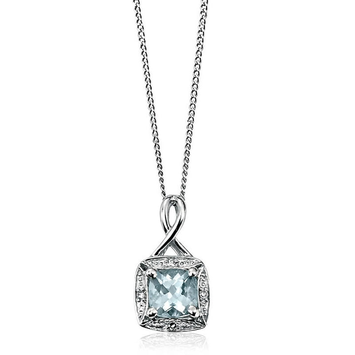 9ct White Gold Diamond & Aquamarine Pendant