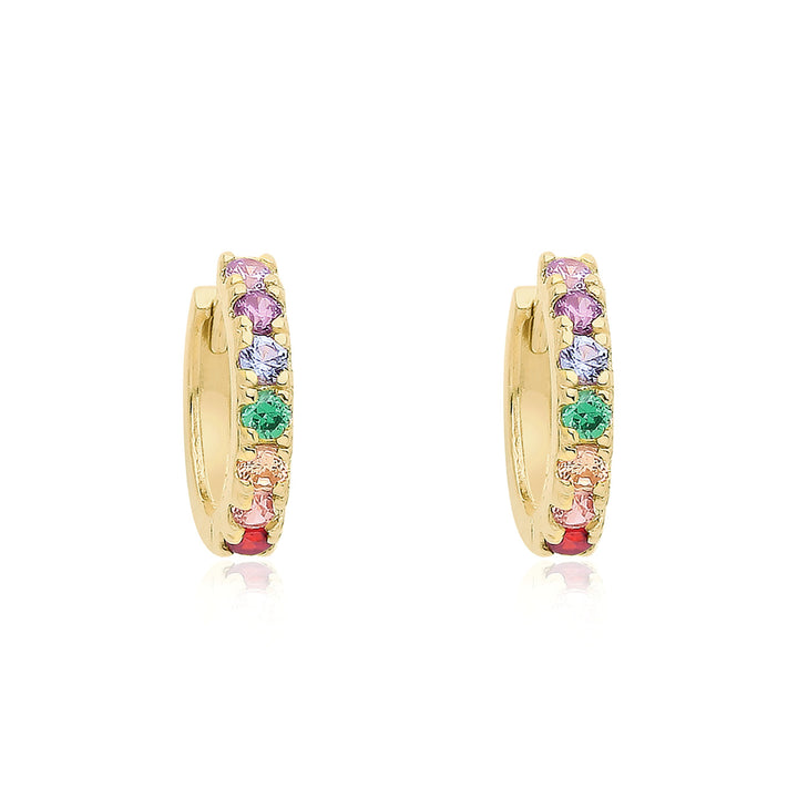 9ct Gold Rainbow Stone Huggie Hoop Earrings