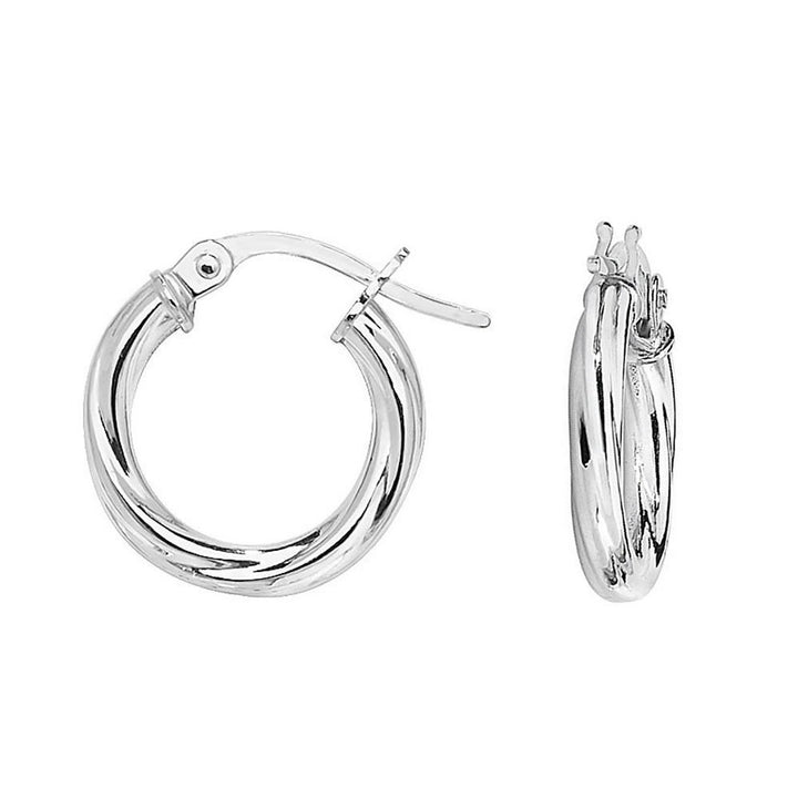 9ct White Gold Small Twist Hoop Earrings