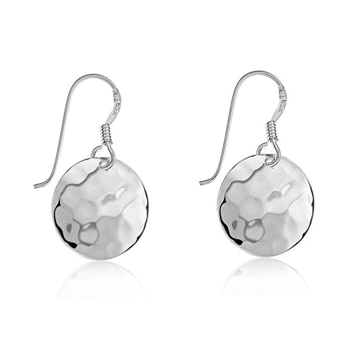 Sterling Silver Hammered Disc Drop Earrings