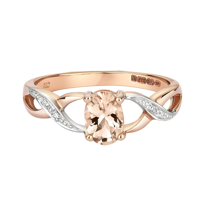 9ct Rose Gold Oval Morganite & Diamond Ring
