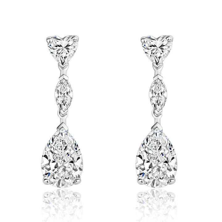 Luminous Silver Heart Teardrop Earrings