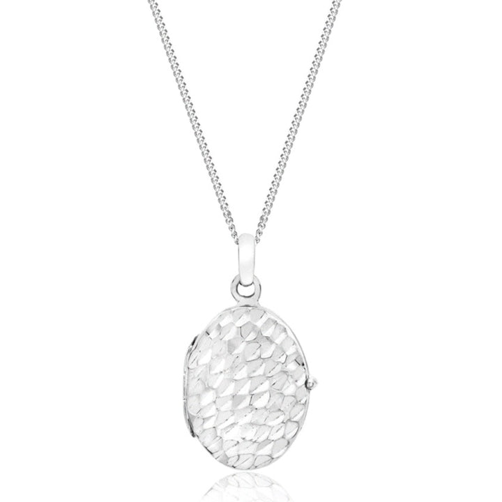 9ct White Gold Oval Hammered Locket