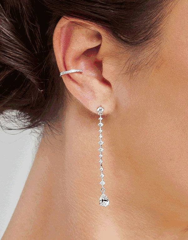 Sterling Silver Cubic Zirconia Long Drop Earrings