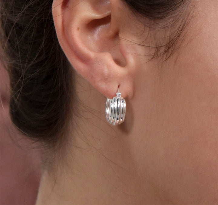 Sterling Silver Chunky Ridged Hoop Earrings