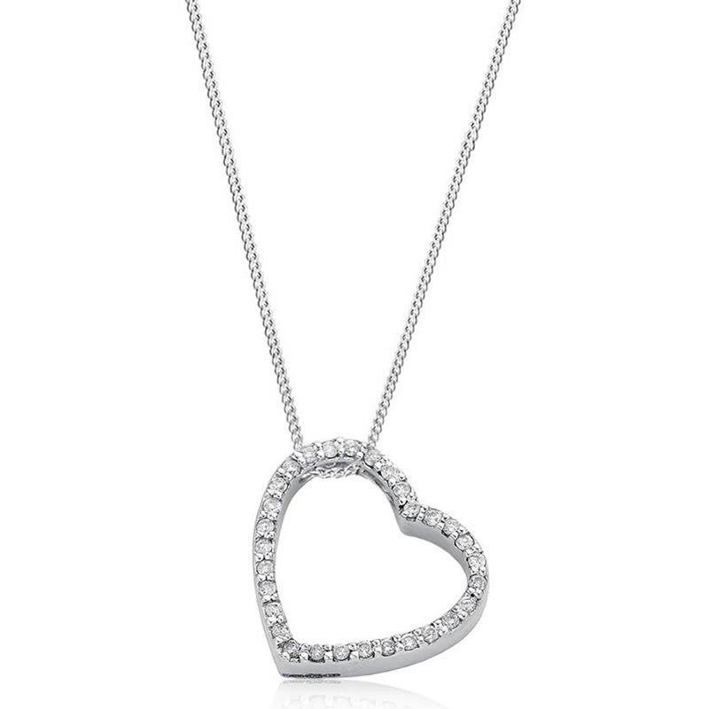 9ct White Gold 0.32ct Diamond Heart Pendant