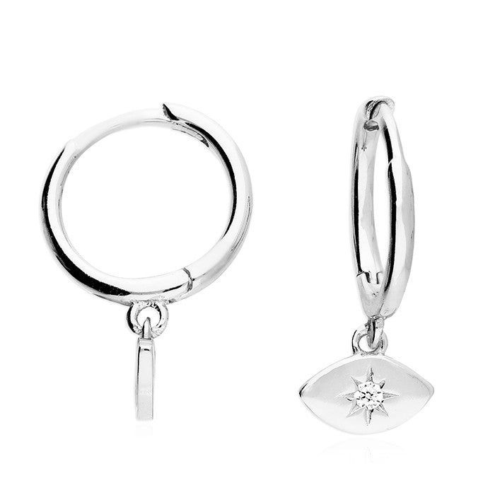 Sterling Silver Evil Eye Hoop Earrings