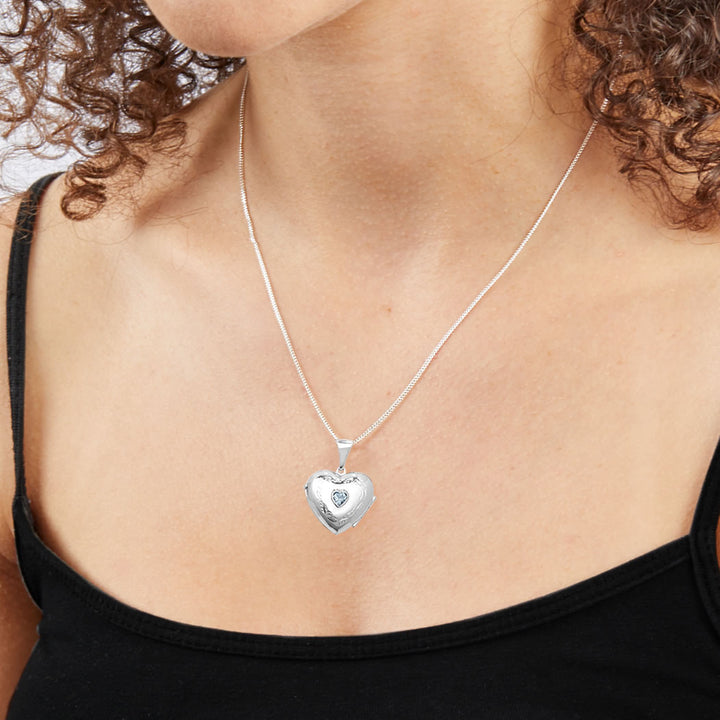 Sterling Silver Blue Topaz Heart Locket