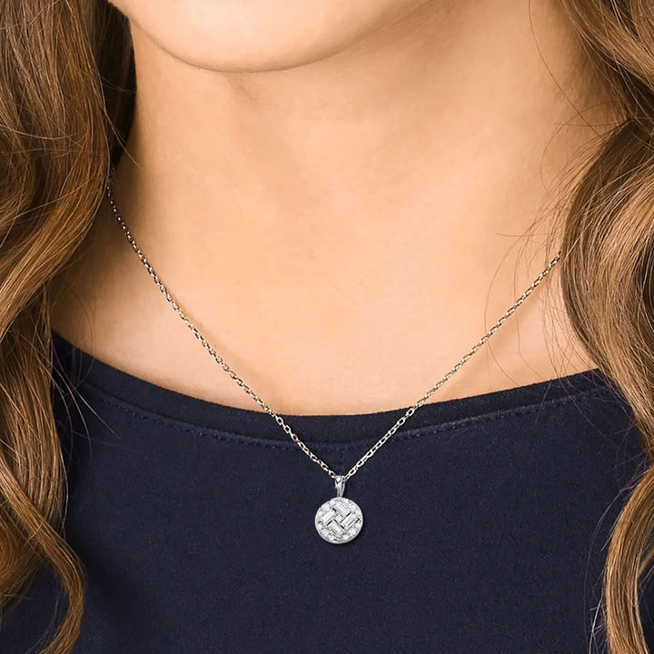 Silver Baguette-Cut Cubic Zirconia Iris Halo Pendant