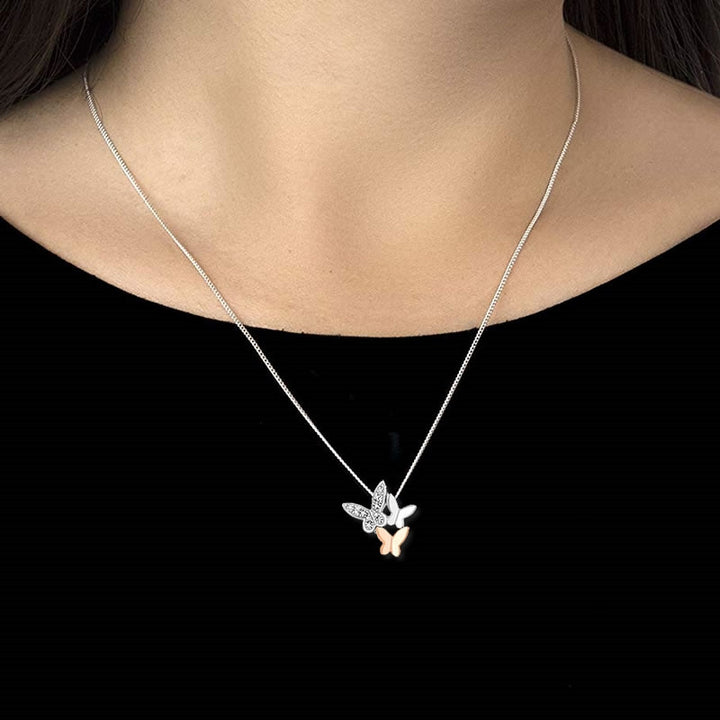 9ct White & Rose Gold Diamond Butterfly Pendant