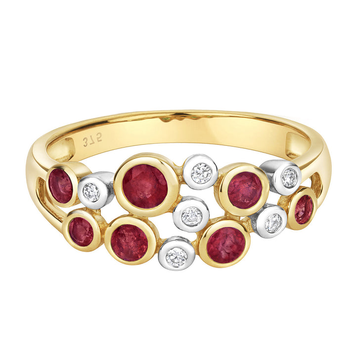 9ct Gold Ruby & Diamond Bubble Ring