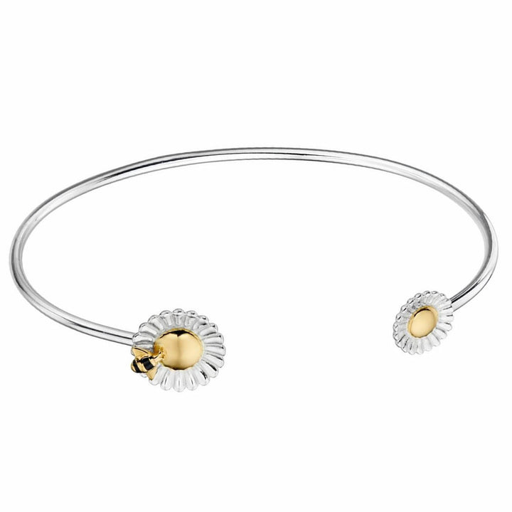 Sterling Silver Bee Sunflower Torque Bangle