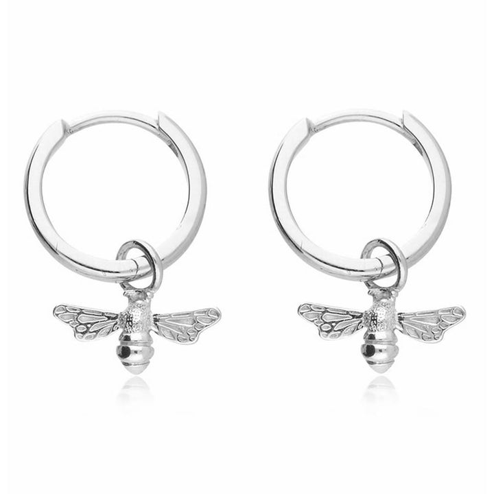 Sterling Silver Bee Charm Hoop Earrings