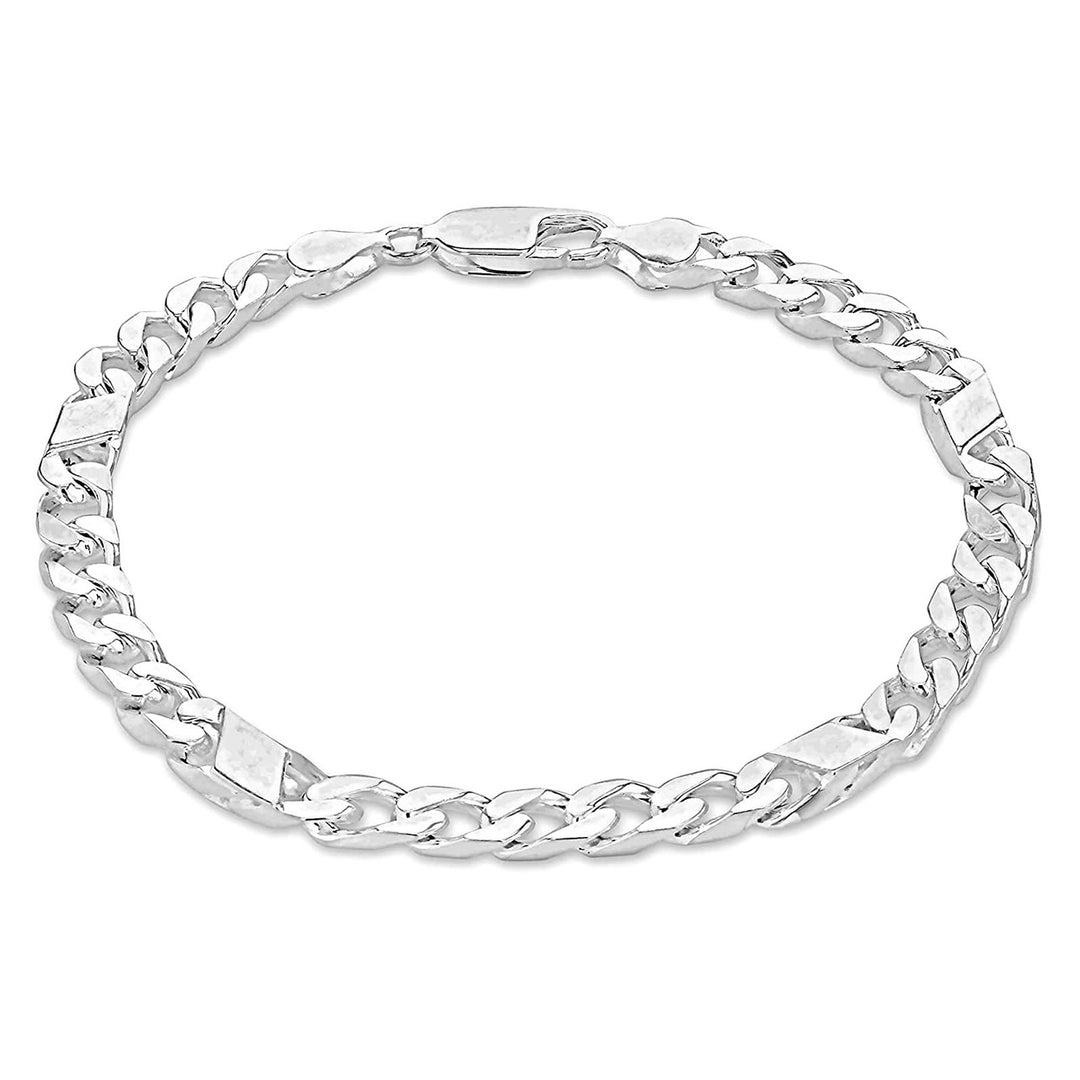 Men's Sterling Silver Curb & Bar Link Bracelet