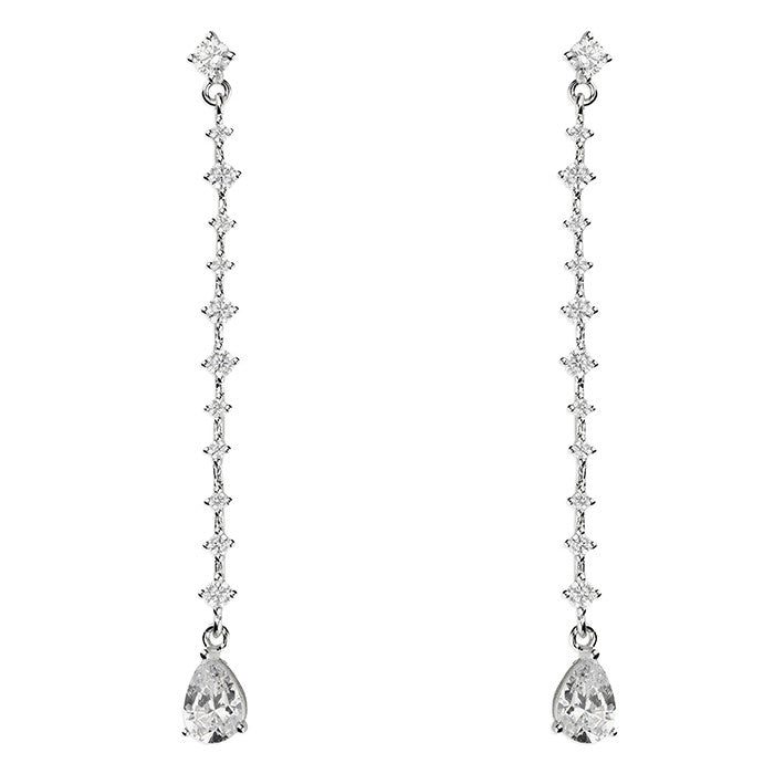 Sterling Silver Cubic Zirconia Long Drop Earrings