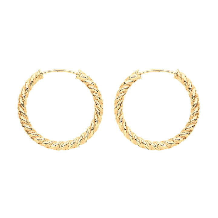 9ct Gold Twist Sleeper Hoop Earrings 20mm