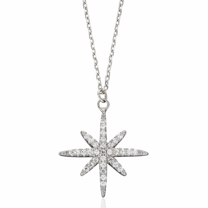 Sterling Silver Cubic Zirconia Starburst Necklace
