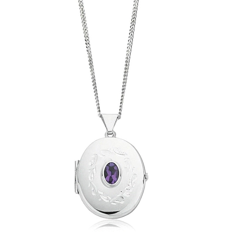 Sterling Silver Amethyst Oval Locket